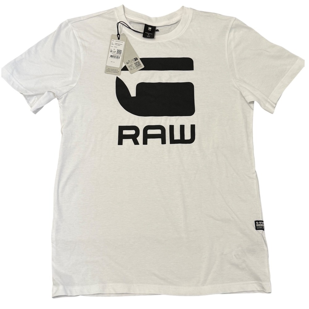 G-Star RAW T-Shirt White Logo Slim Fit Short Sleeve Top Kids Boys‎ Medium